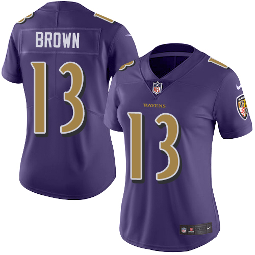 Nike Ravens #13 John Brown Purple Women's Stitched NFL Limited Rush Jersey
